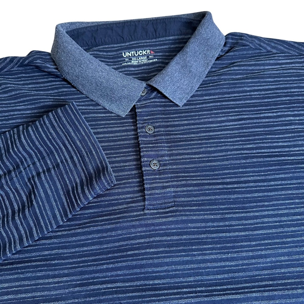 UNTUCKit Miro Polo Shirt XXL Navy Striped Regular Fit Cotton Blend‎